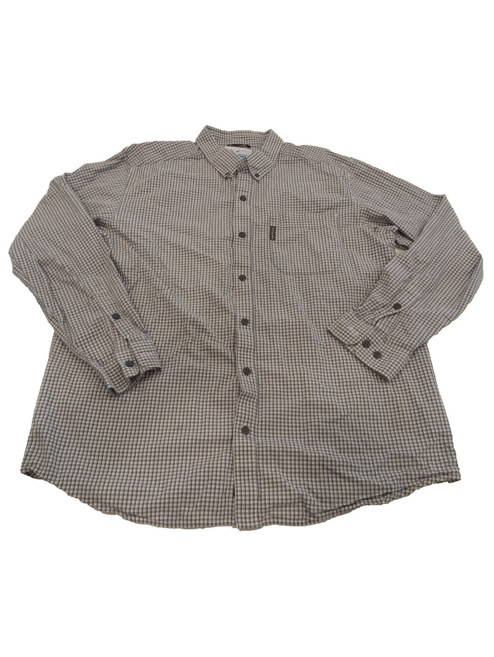 Columbia Shirt Mens XL Gray Black Micro Plaid Long Sleeve Button Down Pocket XL